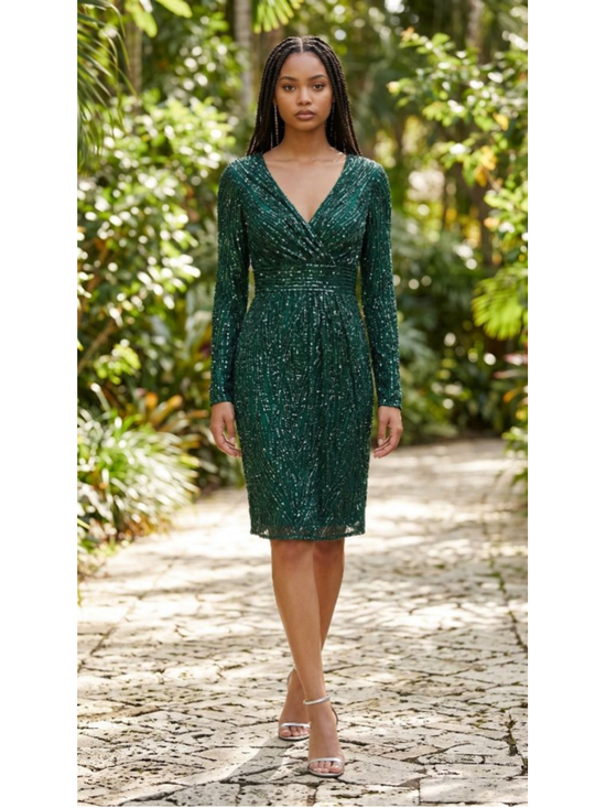Mac Duggal Dresses & Skirts - Mac Duggal Emerald Green Long Sleeve Sequin Dress Size 8